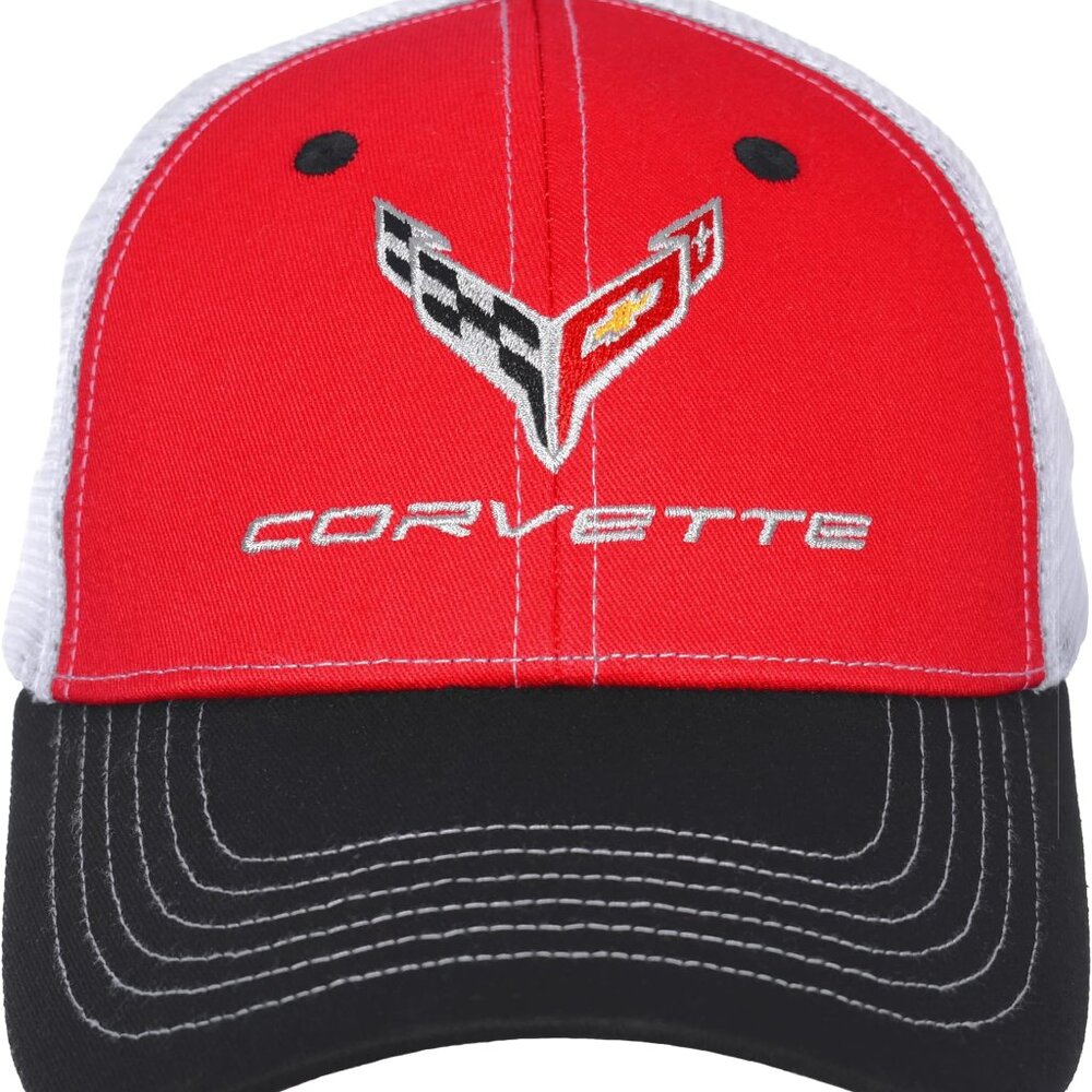 JH DESIGN GROUP Men's Chevy Corvette C8 Logo Cap Adjustable Red & Black Hat